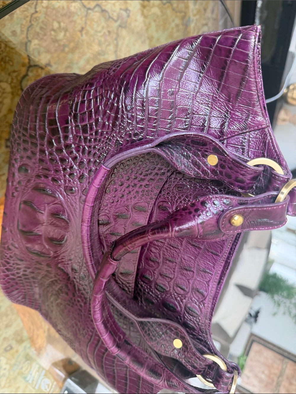 Brahmin Croc-Embossed Tote in Plum - Picture 3 of 7